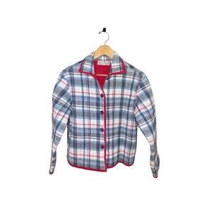 Sara Studio Plaid Quilted Jacket Blue Red Cotton Button Front Shacket Women’s S‎